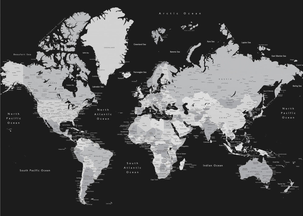 Gray world map with cities, Joseph