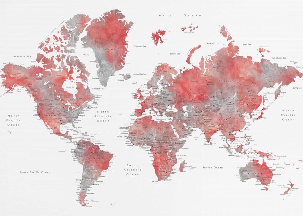 Red world map with cities, Lyssah