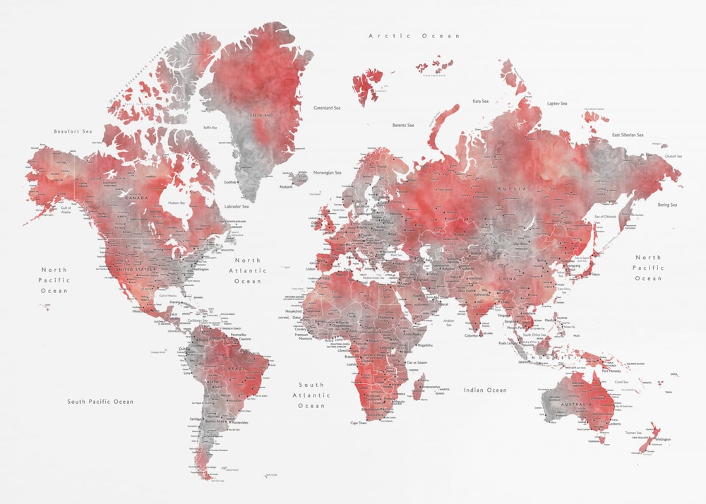 Red Gray World Map