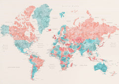Kartor Watercolor world map with cities Charlotte – kvalitetsprodukt för ett vackrare och mer hållbart hem