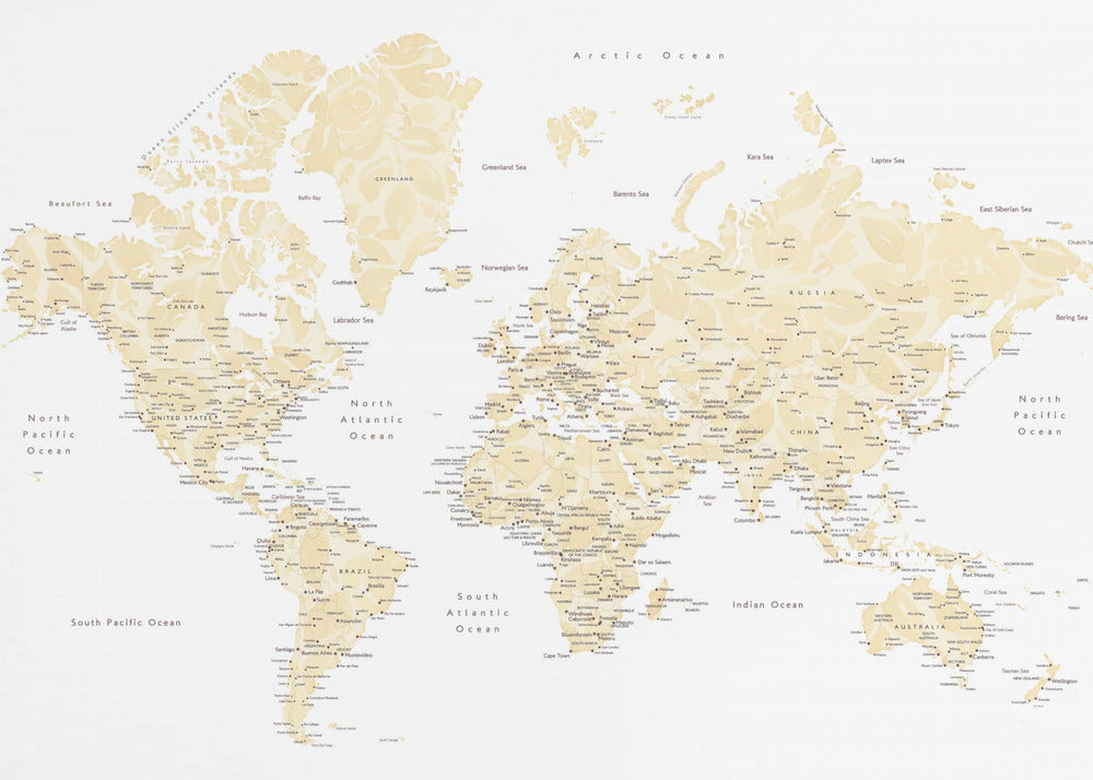 Soft florals world map with cities, Remy