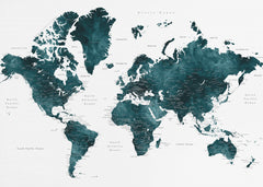 Kartor Dark teal world map with cities Makani – kvalitetsprodukt för ett vackrare och mer hållbart hem