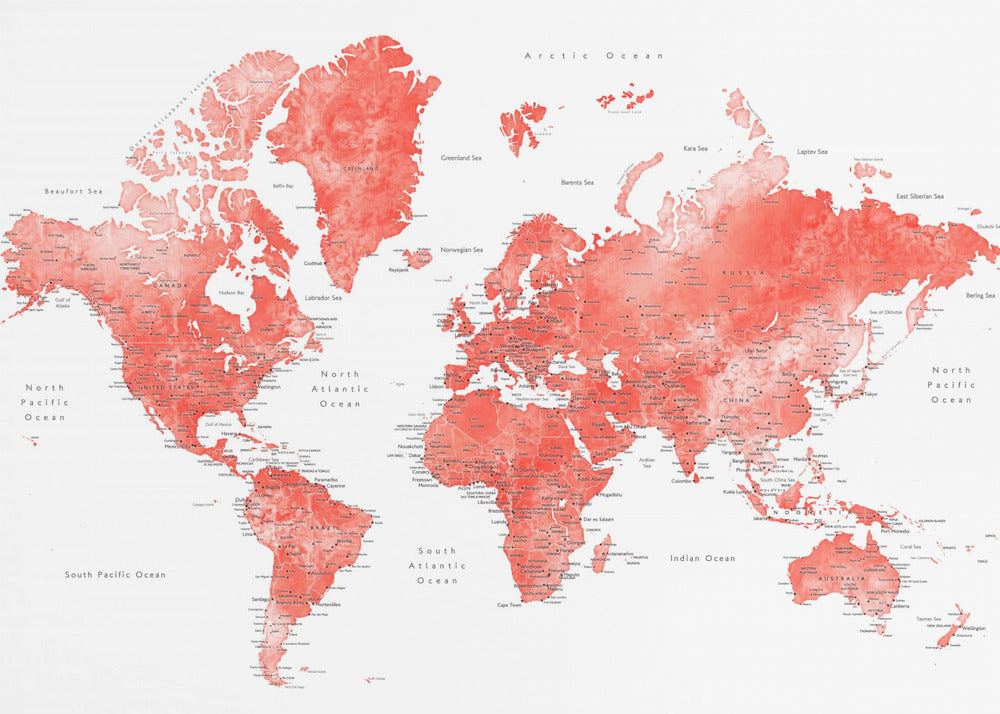 Watercolor world map with cities, Coralinah