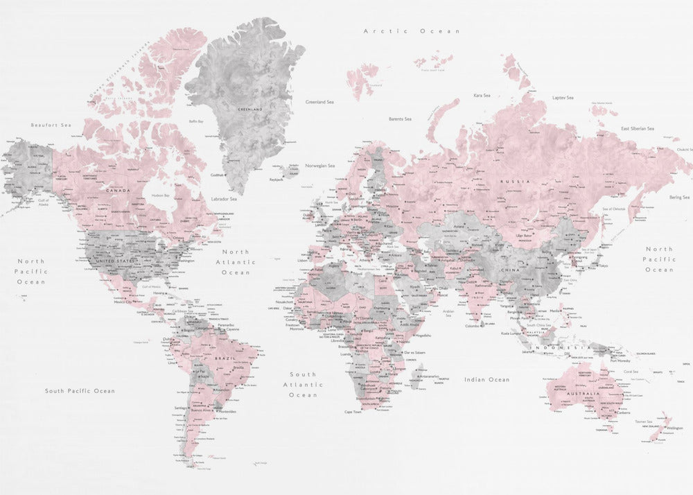 Watercolor world map with cities, Xenia