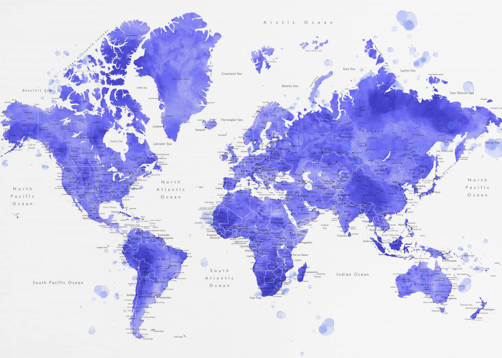 Watercolor world map with cities, Uyen