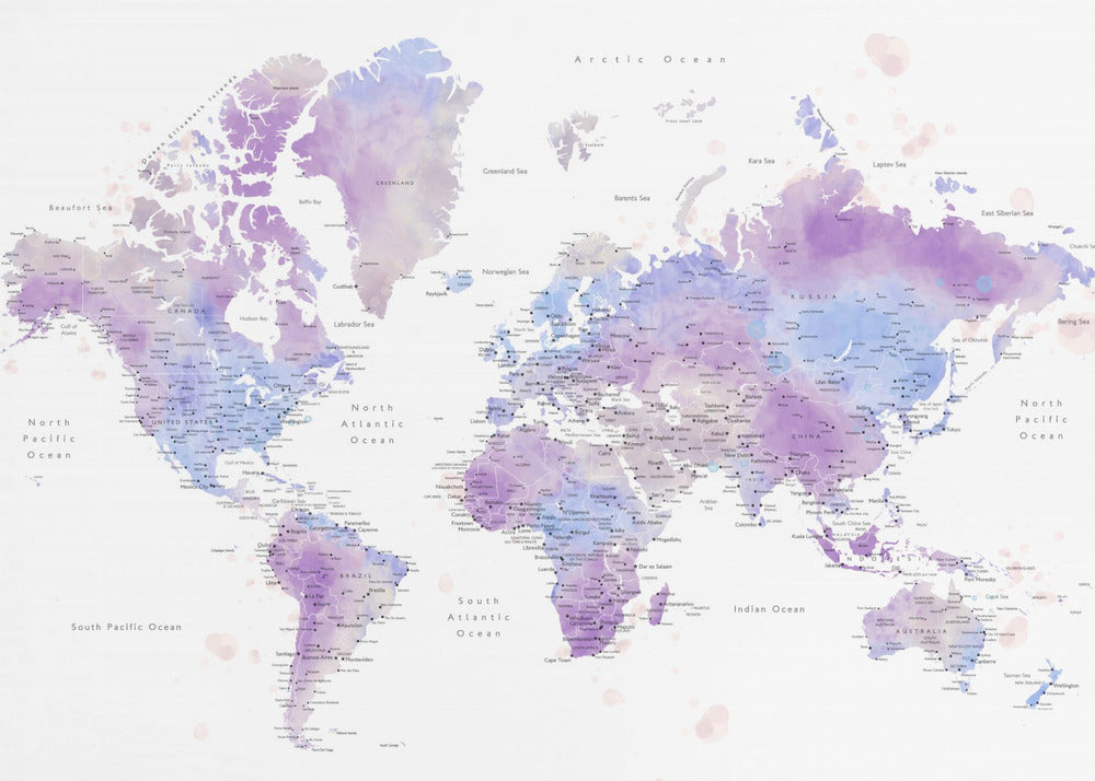 Watercolor world map with cities, Gina