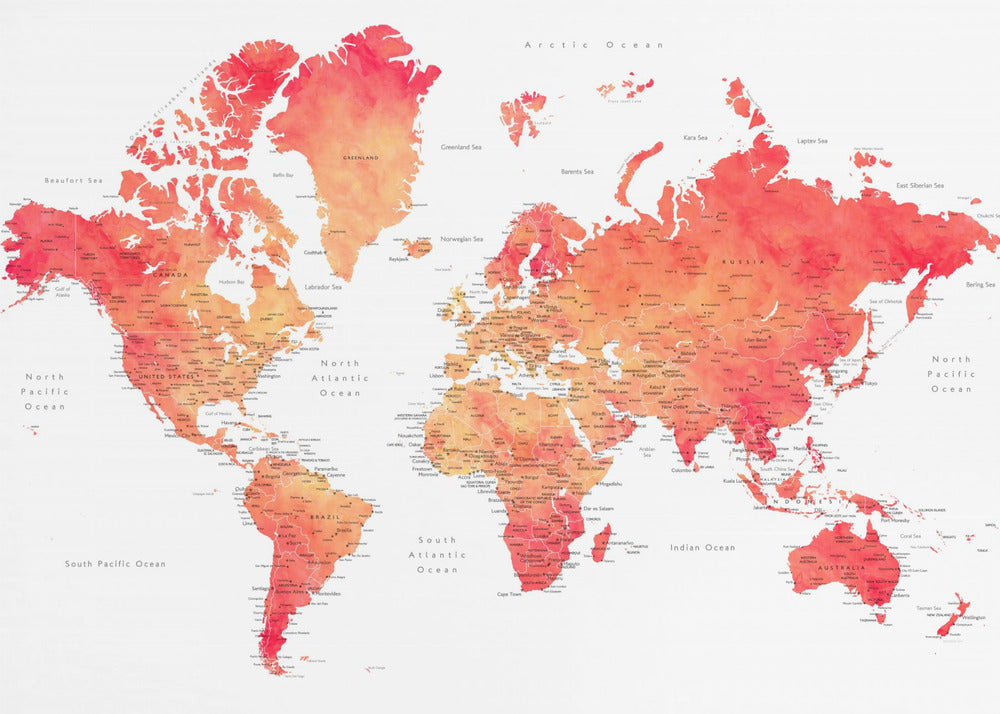 Watercolor world map with cities, Keats