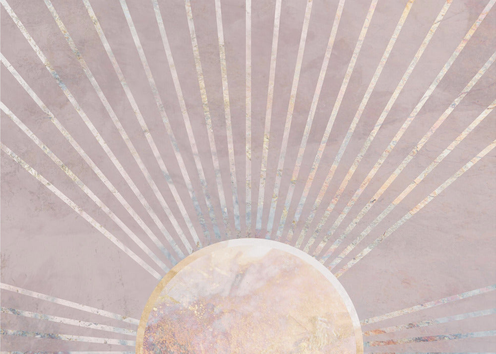 Gold sun rays mural pink