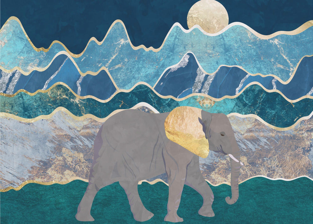 Landscape elephant moonlit mountains