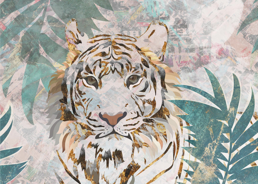 Tiger grunge tropical palm wall mural