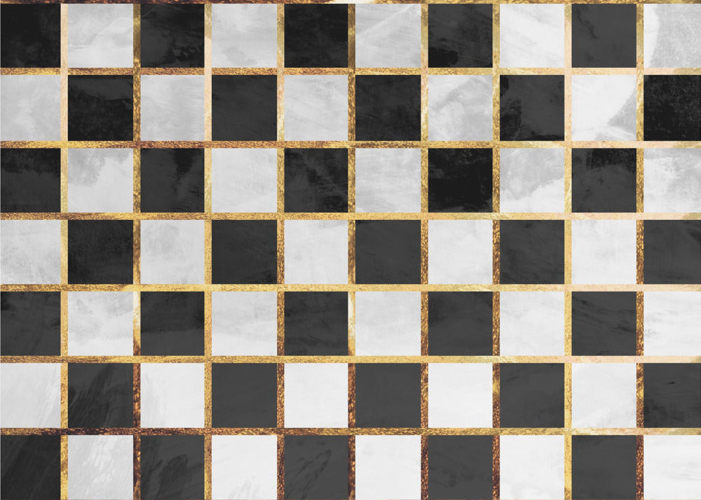 Checkerboard black gold white concrete