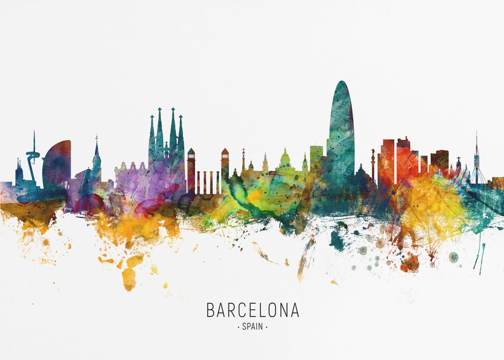 Barcelona Watercolor Skyline