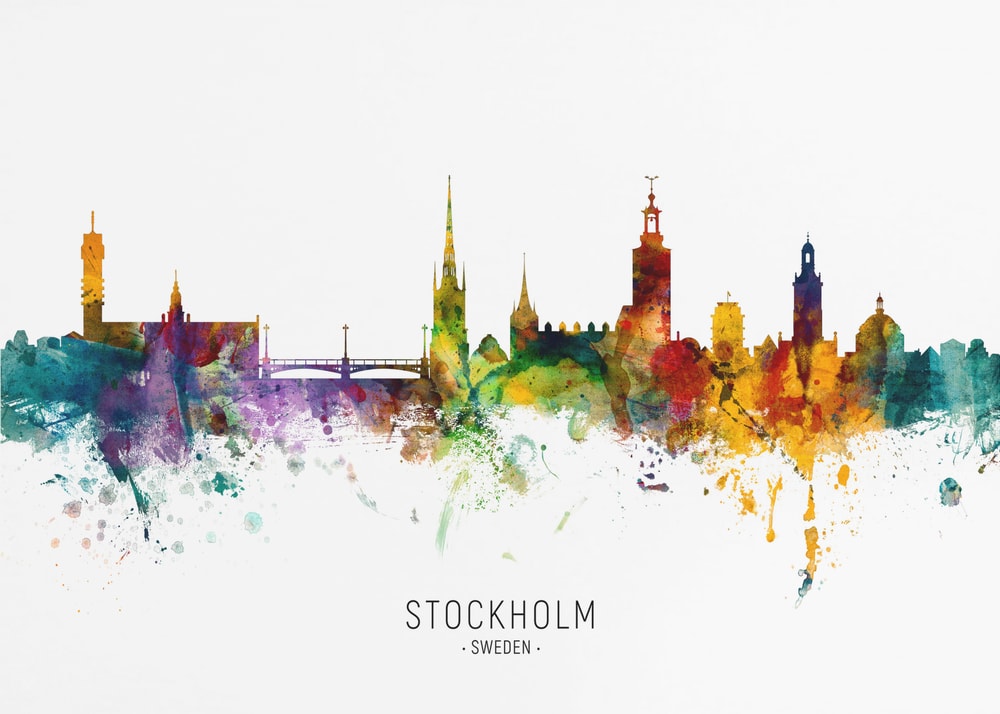 Stockholm Watercolor Skyline