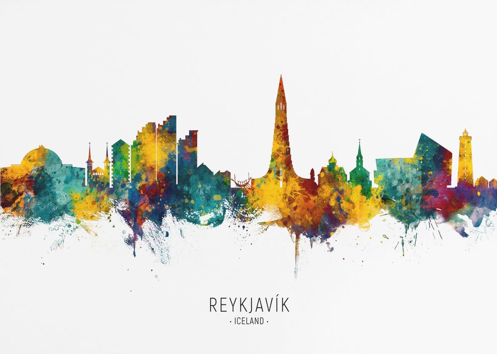 Reykjavík Watercolor Skyline