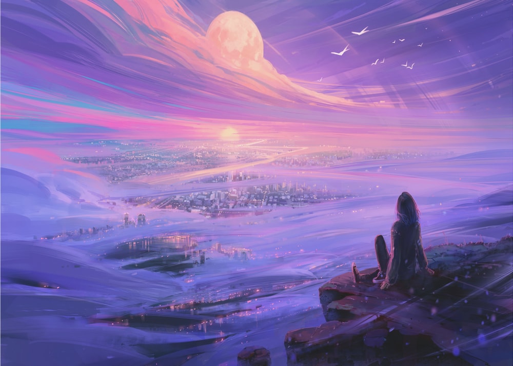 Girl Over Moonlit City