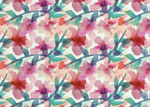 Floral parade II – Konstnärlig tapet med akvarellblommor i färgstark design