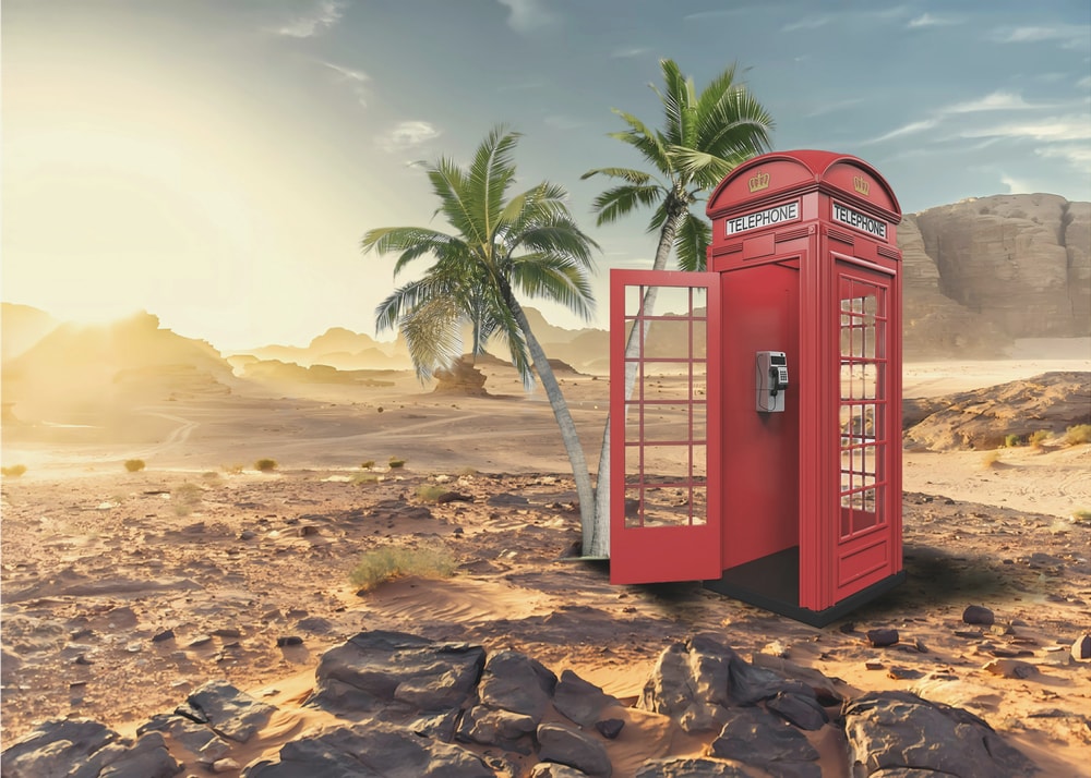 Red Phone Booth Desert Oasis