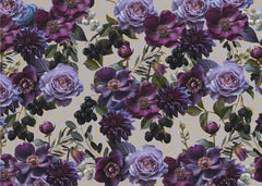 Blommor Gothic gold lilac – Mystisk fototapet i gyllene lila toner med gotisk elegans – fototapet med unikt motiv som skap...