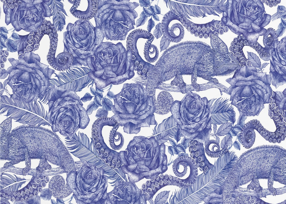 Surreal Blue Chameleons Roses