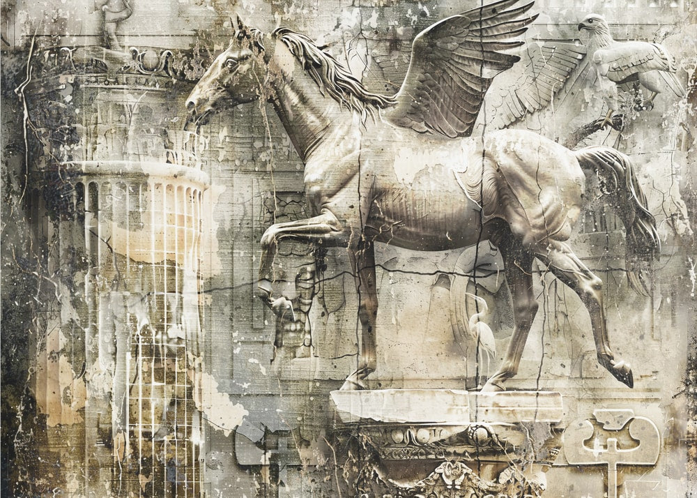 Ancient Distressed Pegasus Sculpture