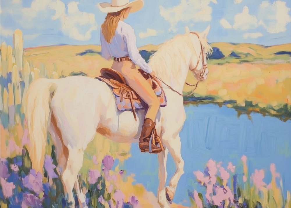 Cowgirl On White Horse