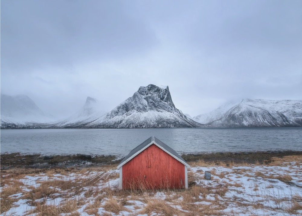 Red Cabin Winter Fjord