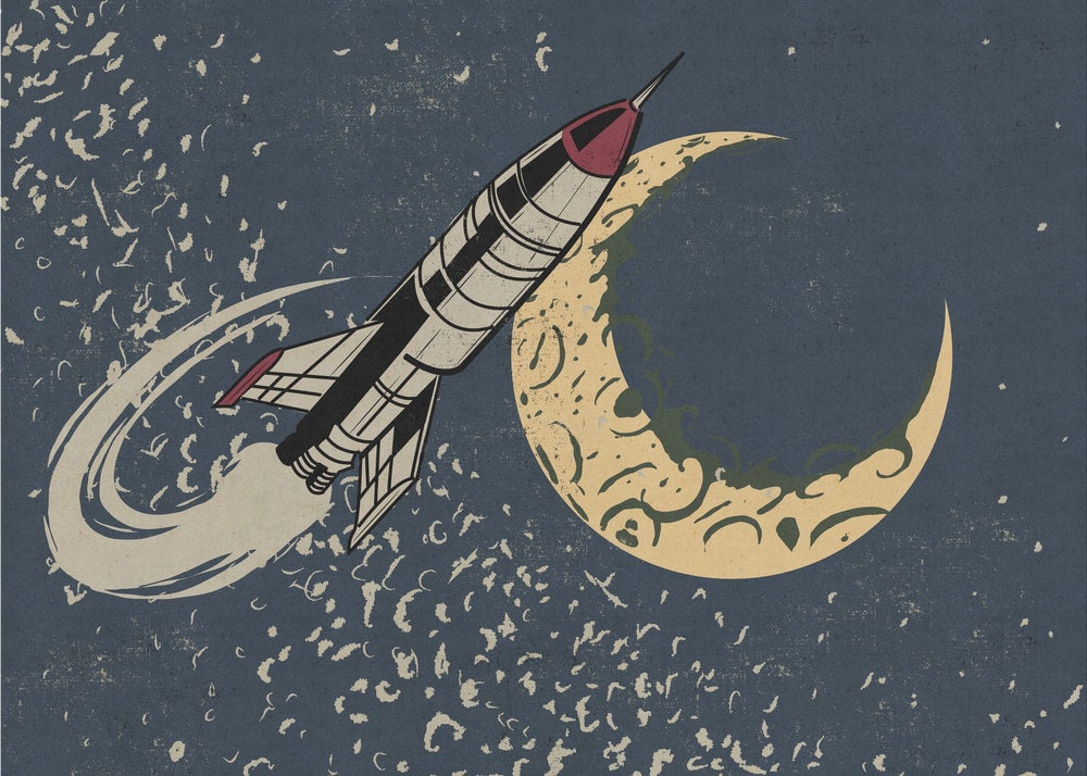 Retro Space Rocket Moon