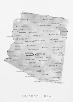 Kartor Grayscale watercolor map of Arizona USA – kvalitetsprodukt för ett vackrare och mer hållbart hem