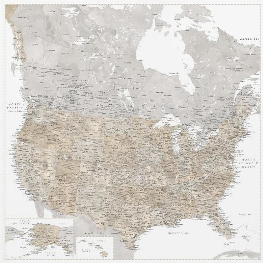 Highly detailed map of the United States and Canada