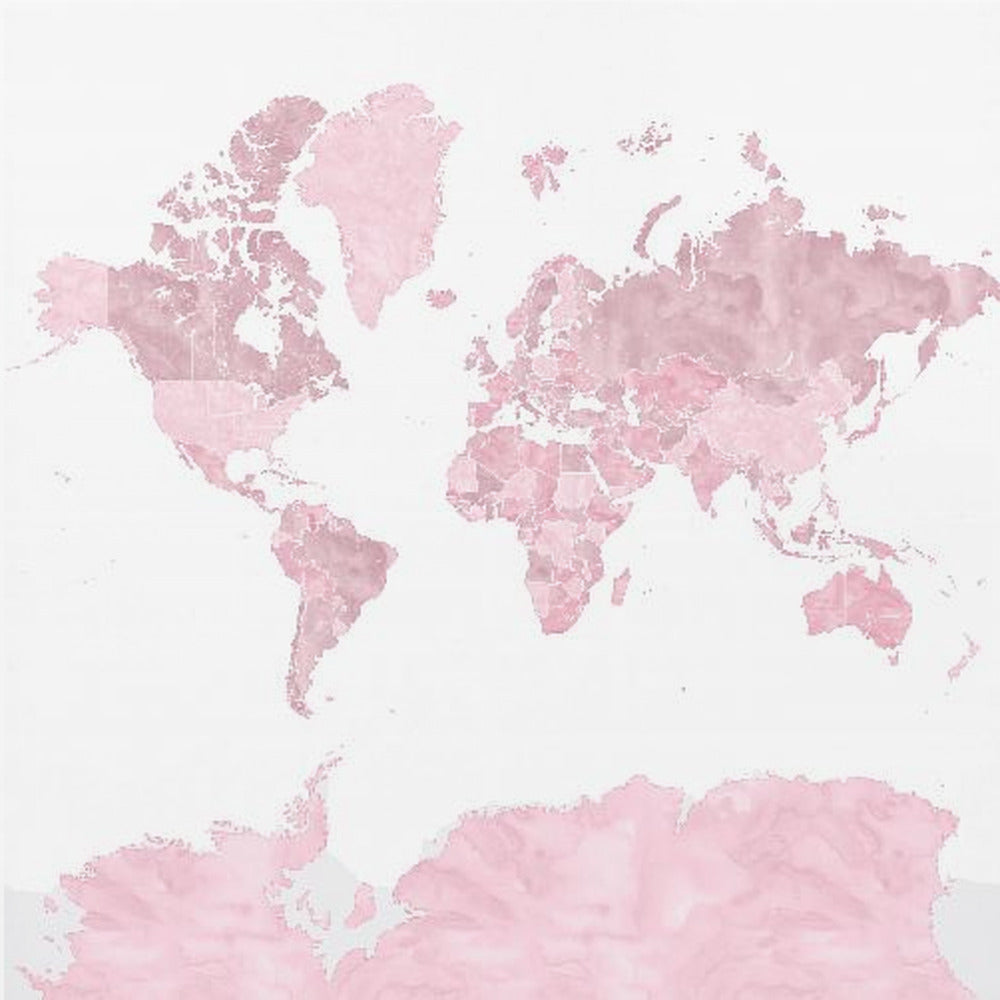 Pink watercolor world map with outlined countries, Melit