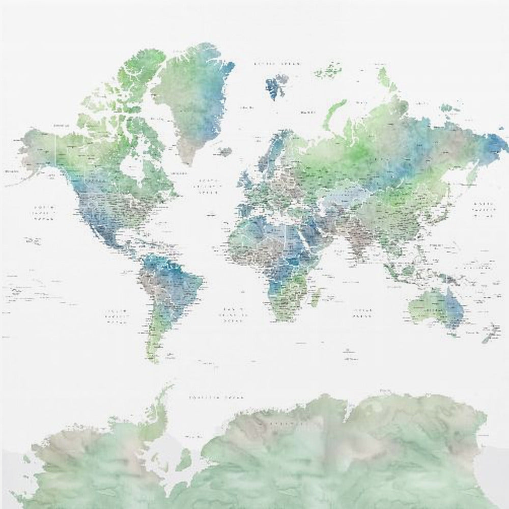 Detailed world map with cities, Declan