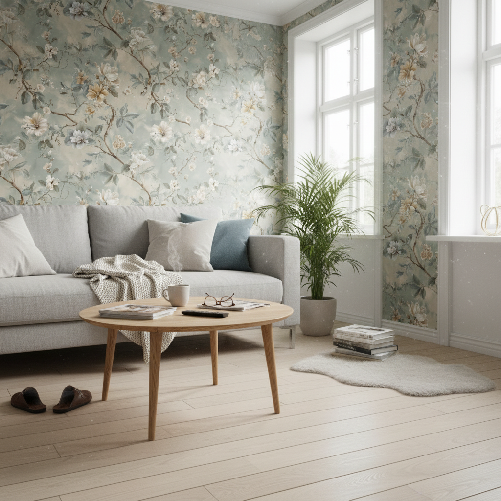 Asian Spring Hanami - Elegant tapet med körsbärsblommor i mjuka blå toner