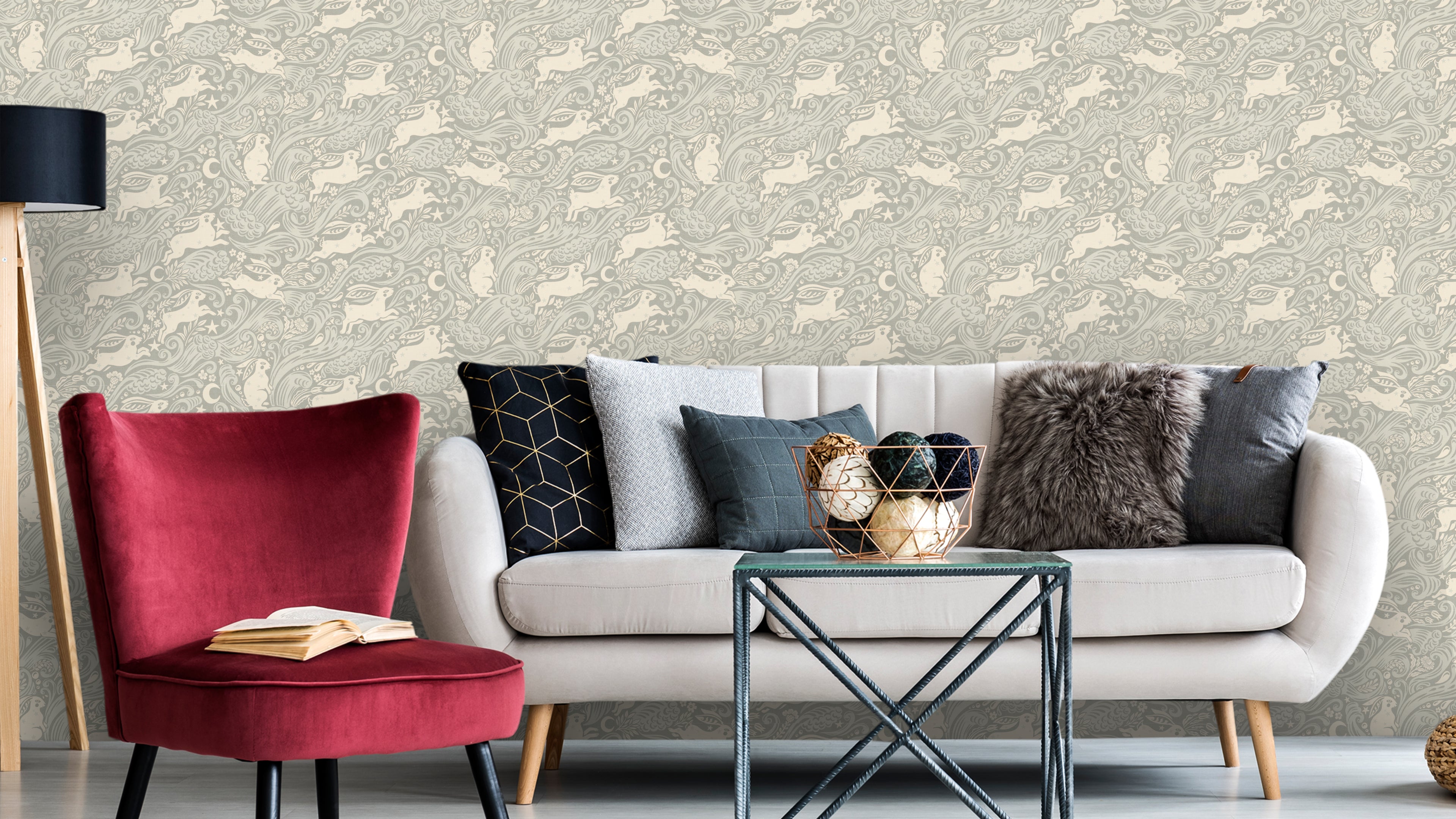 Reval Wallpaper Celestial Sea Rabbit - half drop - Pearl – kvalitetsprodukt för ett vackrare och mer hållbart hem