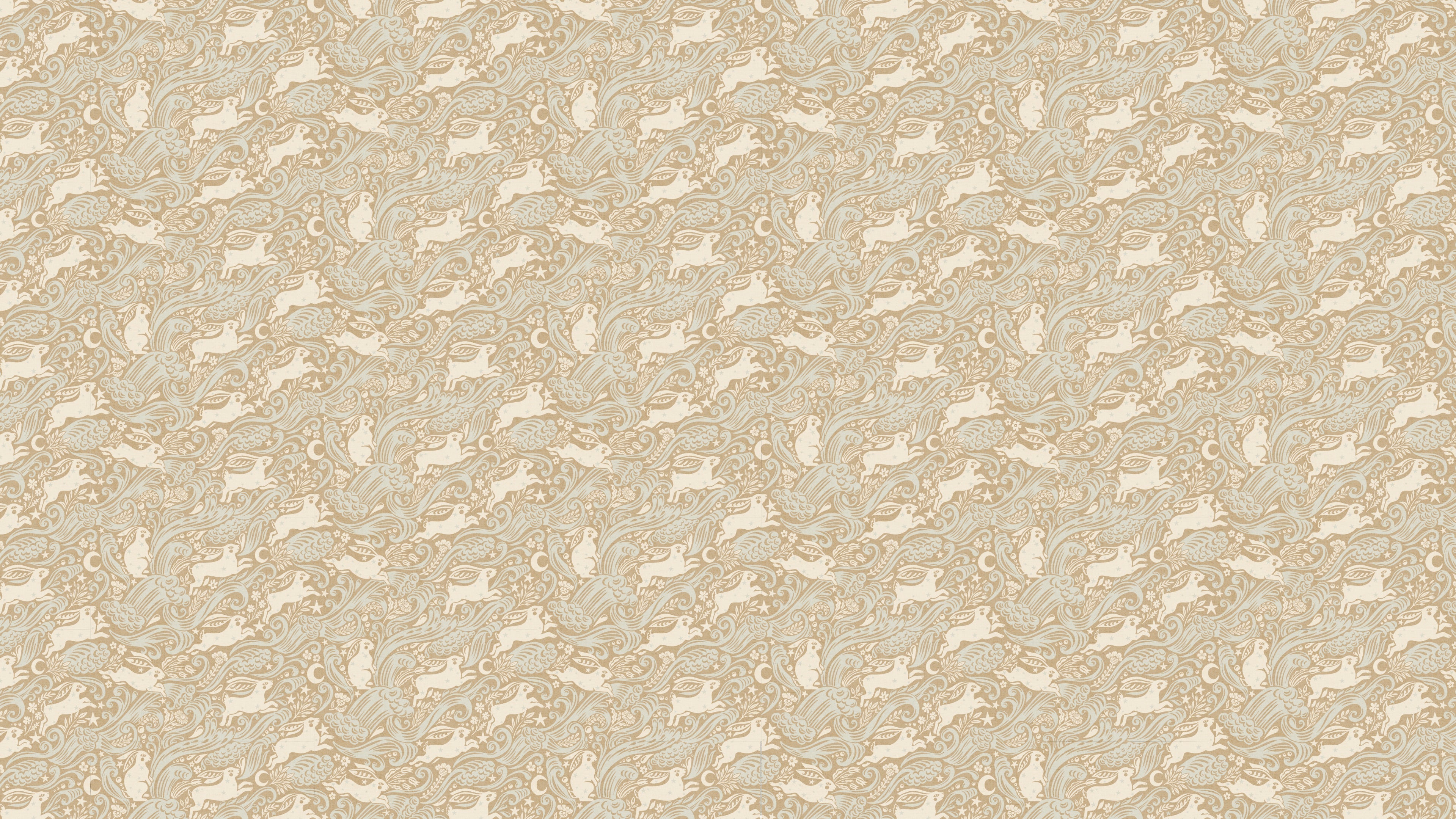 Reval Wallpaper Celestial Sea Rabbit - half drop - Sandman - Tapet med kaniner och tulpaner i varma toner – högkvalitativ ...
