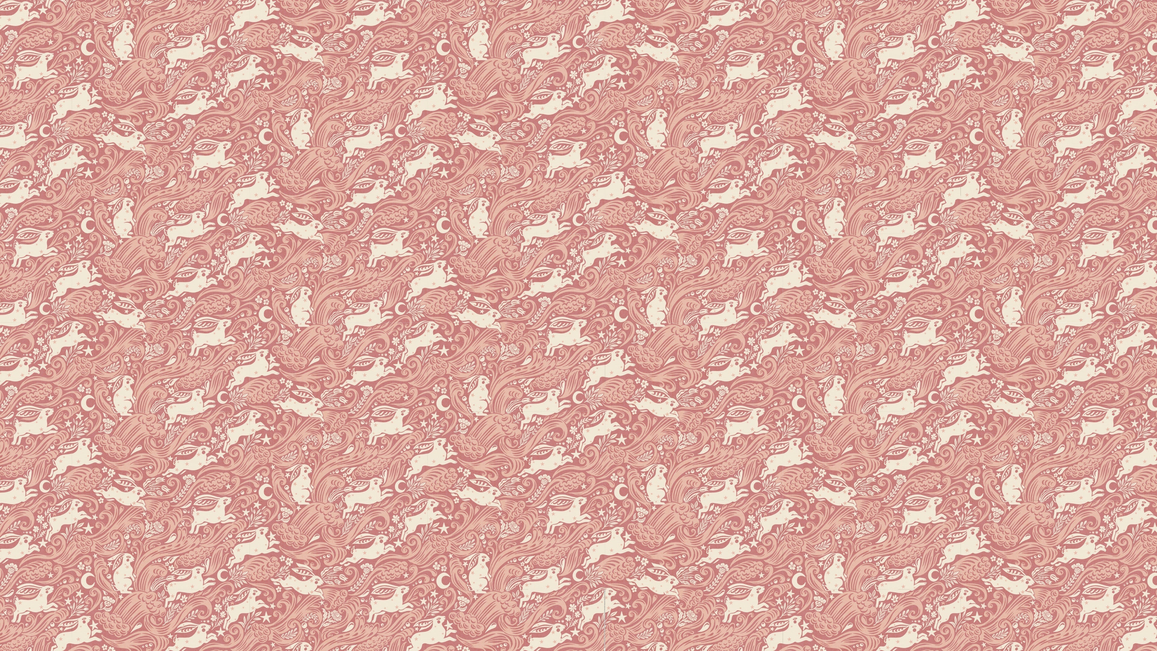 Celestial Sea Rabbit - half drop - Varm Rosa – Lekfull tapet med havskaniner i varm rosa