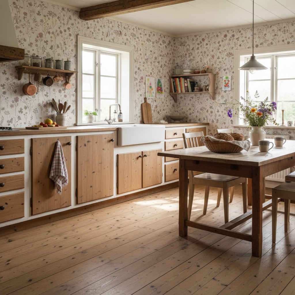 Sommaräng - Morgondimma – Elegant tapet med vilda blommor i grå toner