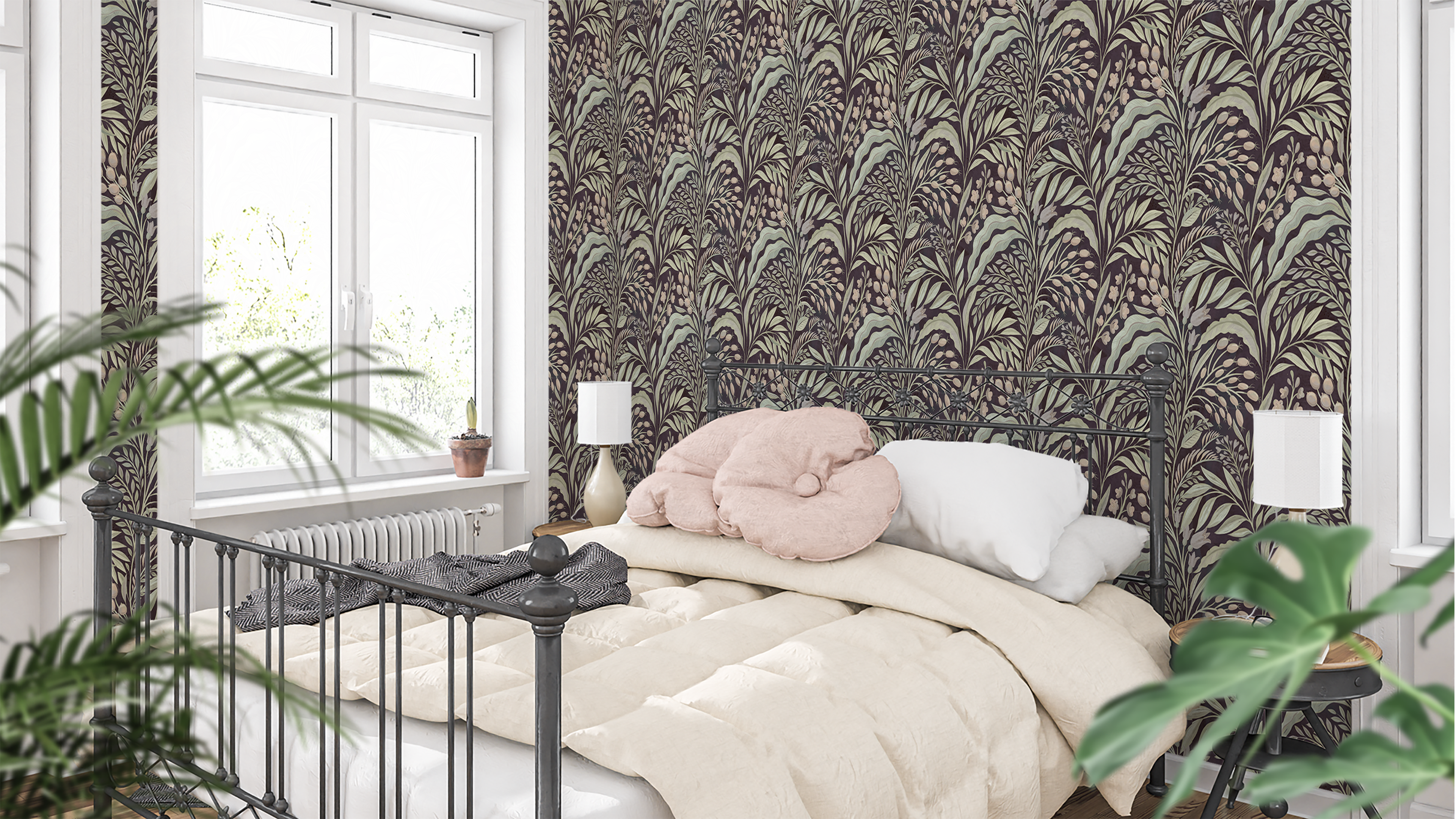 Growing Garden - Dark Colorway - Tapet med kvistar och blad i mörka toner