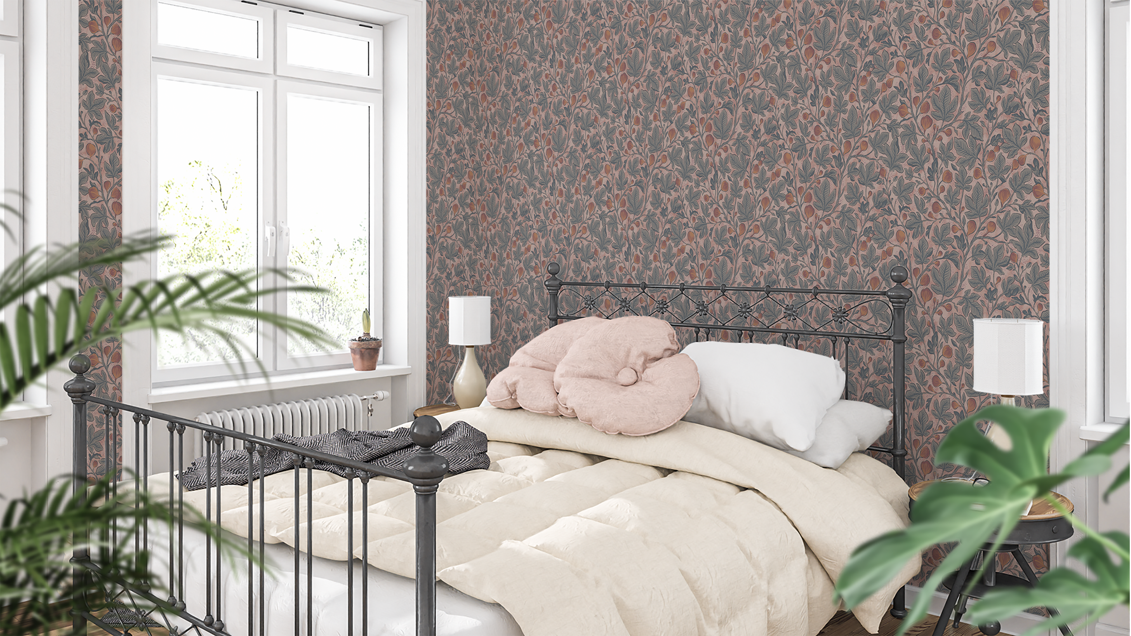 Fig Tree - Terra - Elegant botanisk tapet med handmålade fikonblad