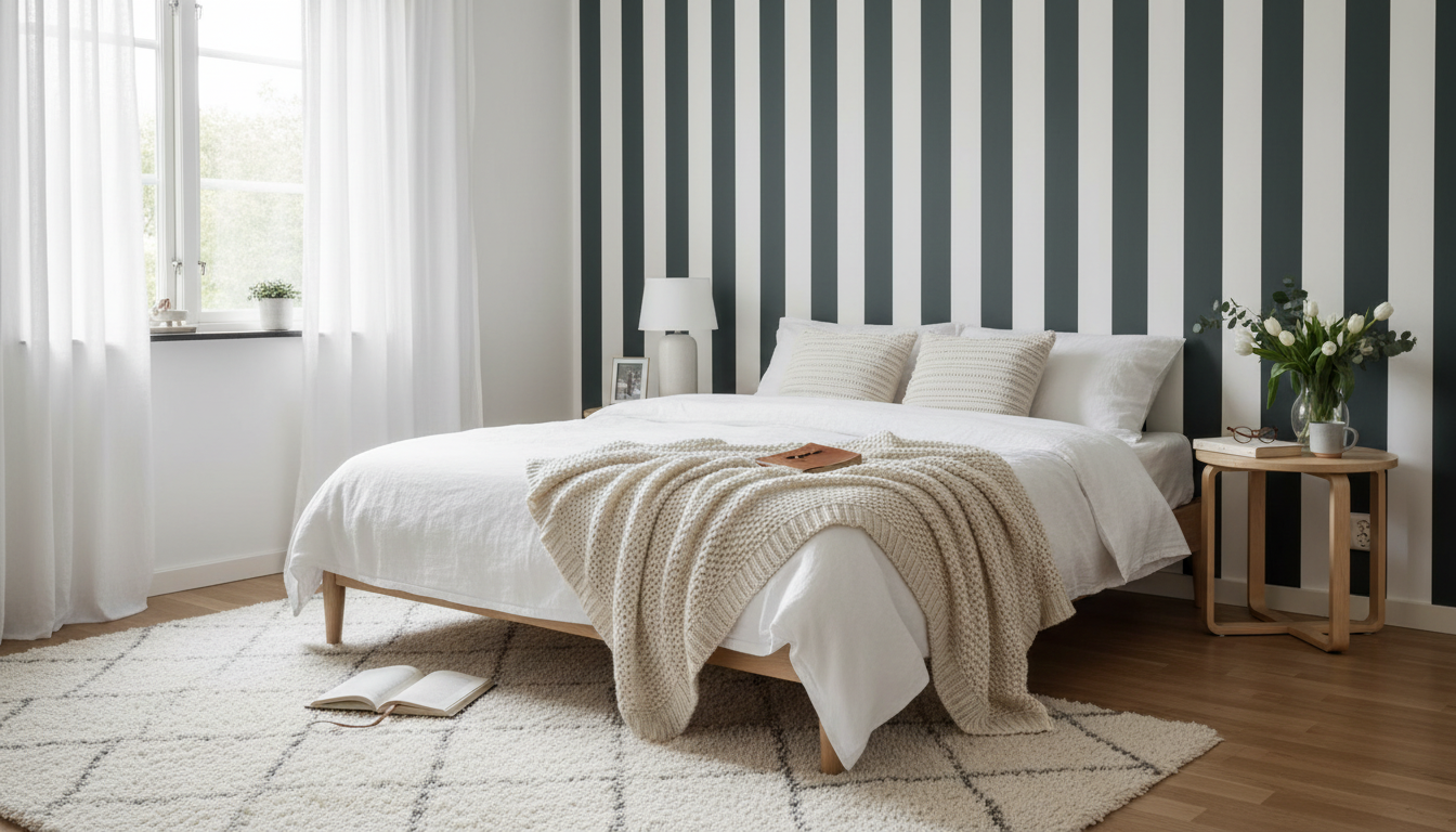 Big Stripes - Vit/Mörkgrå - Klassisk randig tapet med stark kontrast