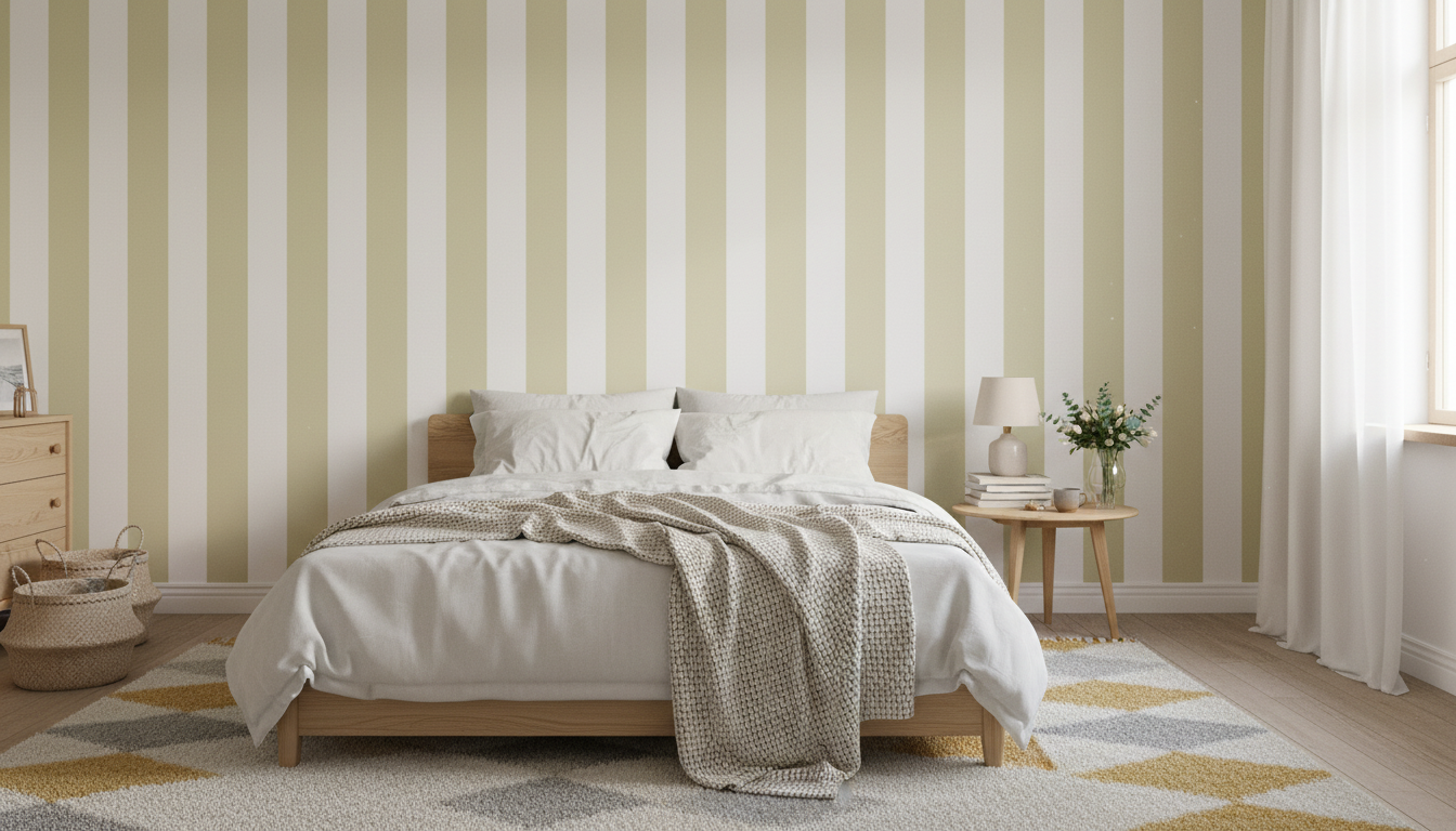 Big Stripes - Vit/Beige - Klassisk randig tapet i varma toner