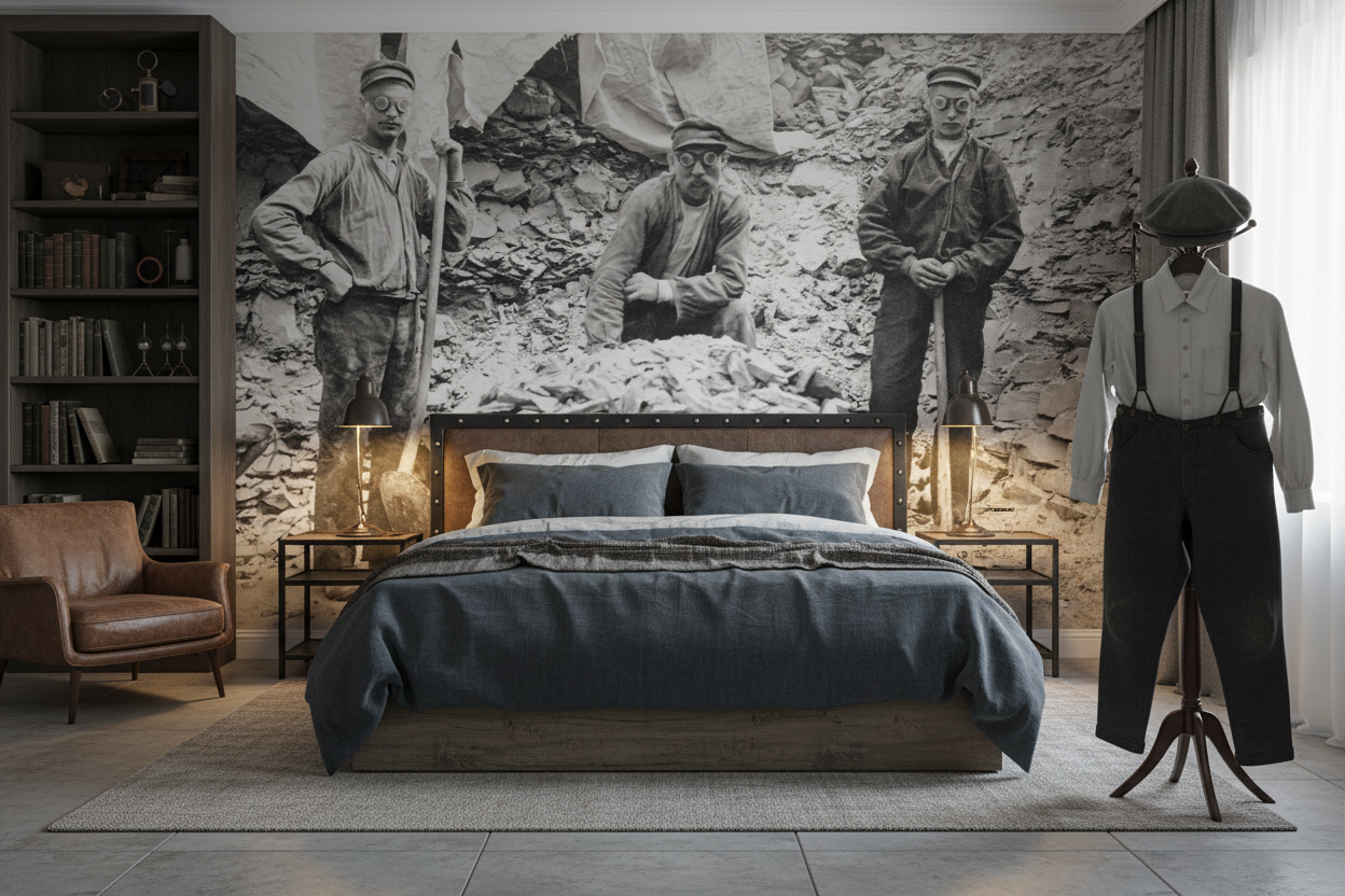 Stenhuggeri – Historiskt fototapet med autentisk hantverksanda