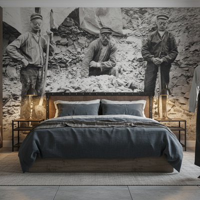 Steinhoggeri – Historisk fototapet med autentisk håndverksånd rumsbild 2