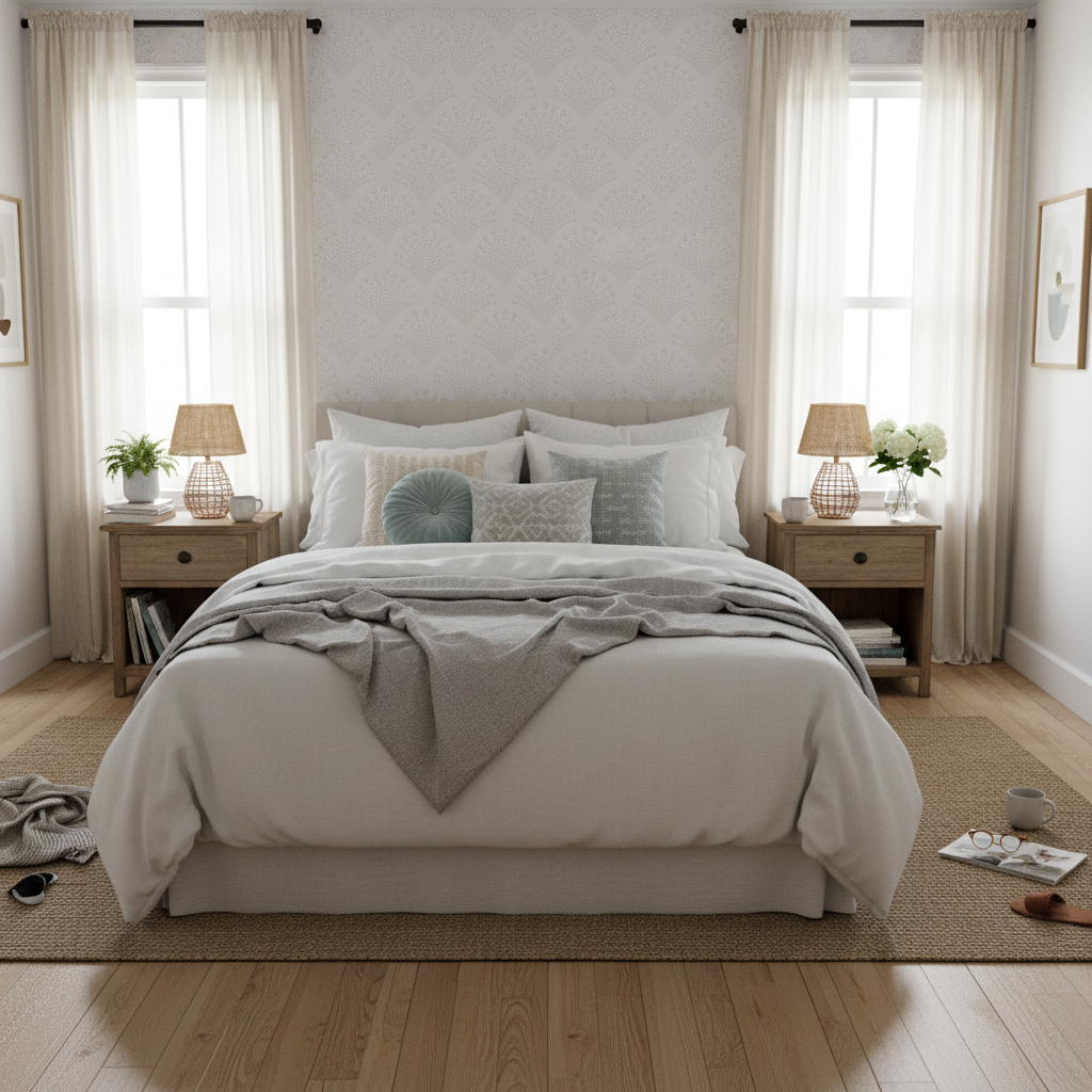 Morgondagg - Tapet med Art Deco-mönster i morgondisgrått