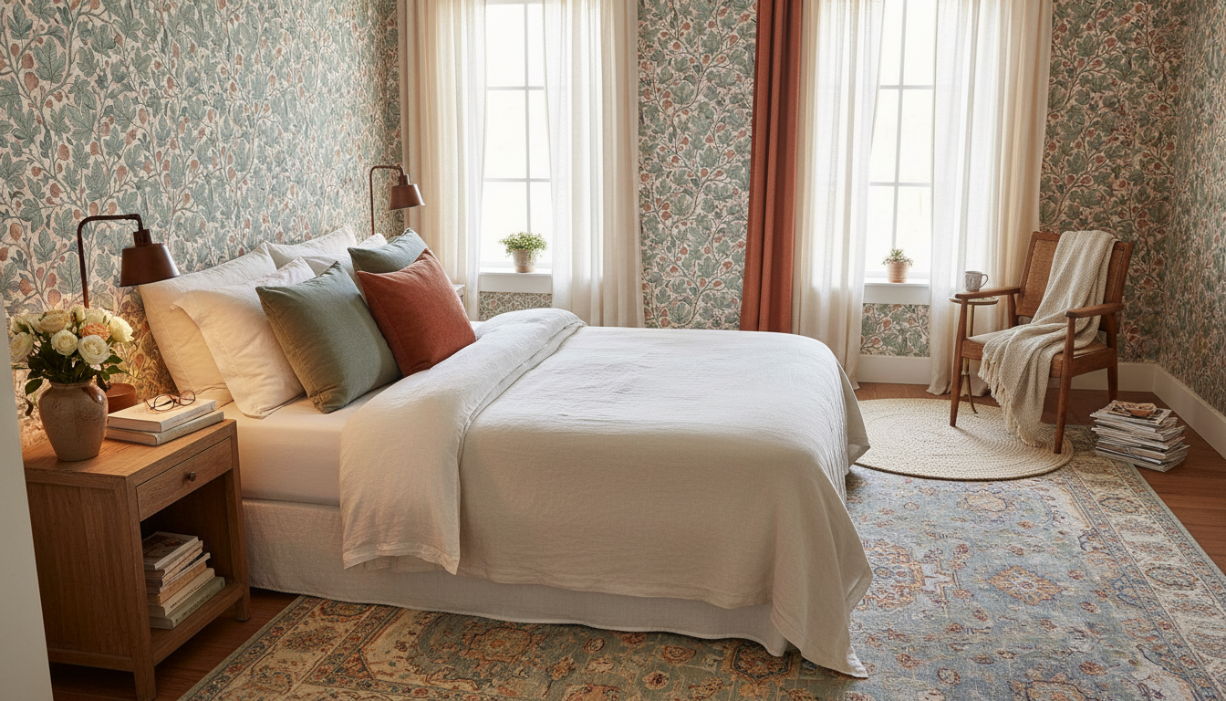 Fig Tree - Garden - Ljus tapet med fikonträd i gröna toner