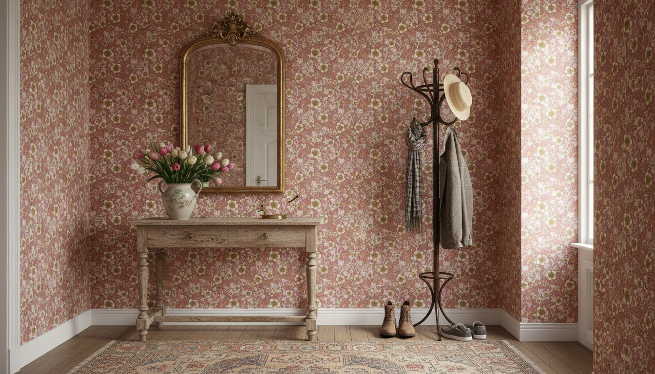 Springtime - Rosrosa - Färgglad tapet med blommor och grönska