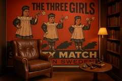 Konst The Three Girls – Vintage Safety Match-affisch från Sverige – kvalitetsprodukt för ett vackrare och mer hållbart hem