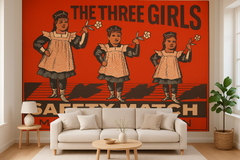 Konst The Three Girls – Vintage Safety Match-affisch från Sverige – kvalitetsprodukt för ett vackrare och mer hållbart hem