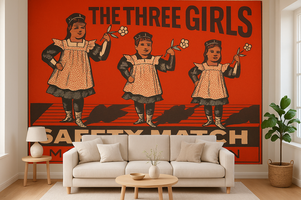 The Three Girls – Vintage Safety Match-affisch från Sverige bild 2