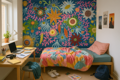 Konst Ellinors Flower Power - Blue - Färgstarkt fototapet med blommor i blå toner – fototapet med unikt motiv som skapar e...