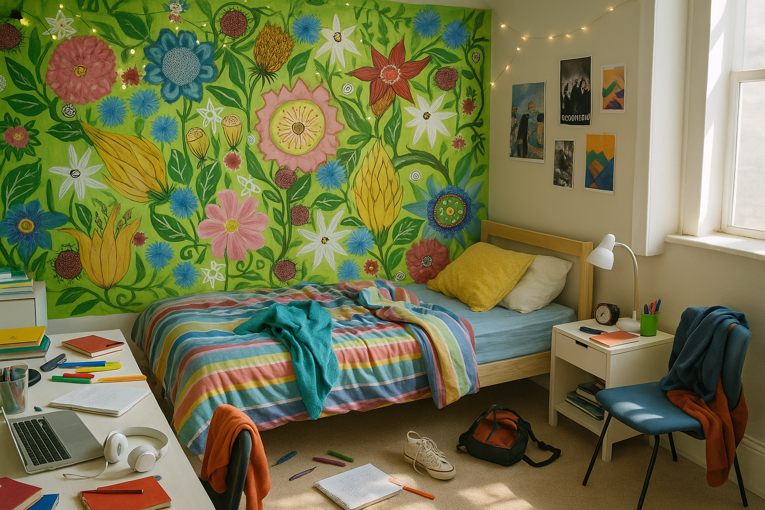 Ellinors Flower Power - Green - Färgstarkt fototapet med blommor i gröna toner